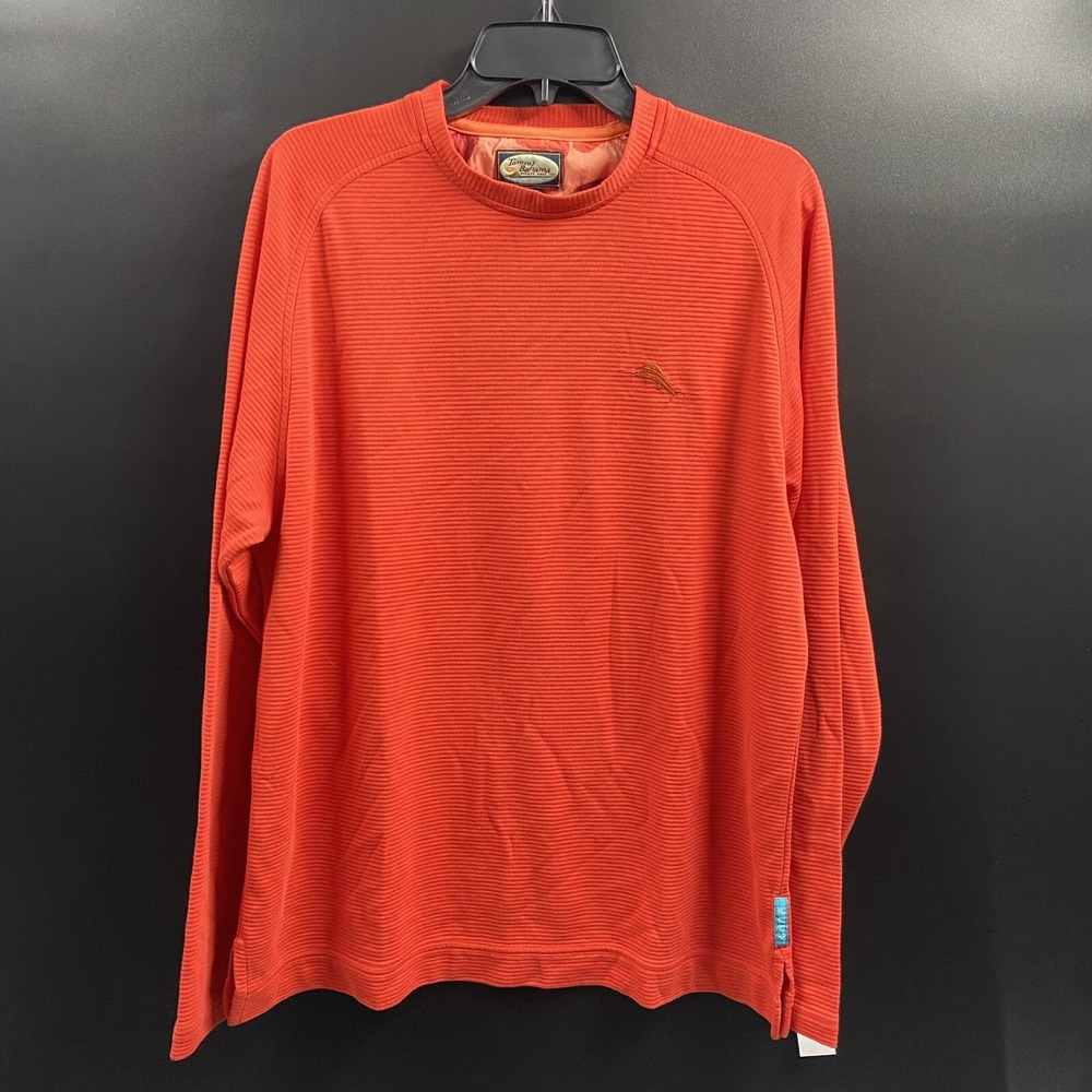 Tommy Bahama Sweater Mens Large Orange Pullover Crew‎ Neck Cotton Blend Relax LS